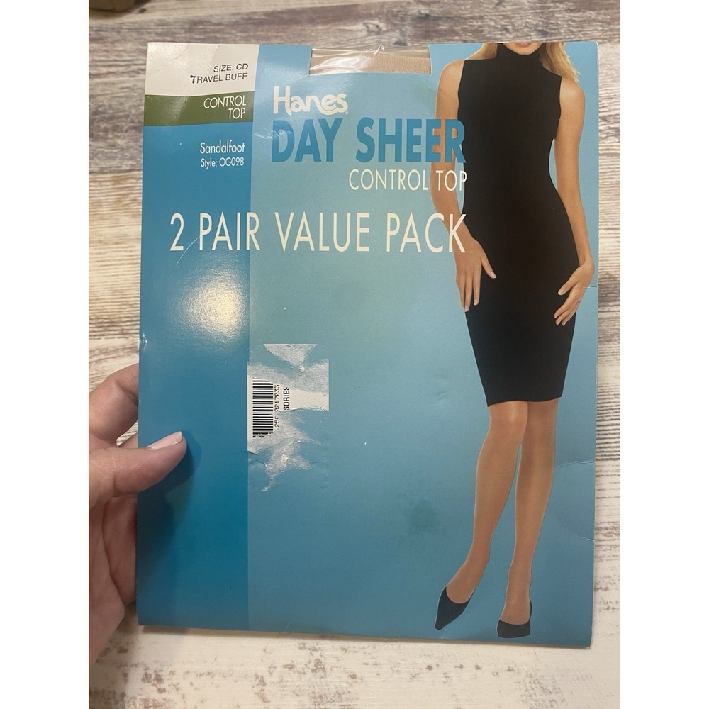 Hanes Day Sheer Stockings 2 Pack Travel Buff Control Top Size CD Sandalfoot